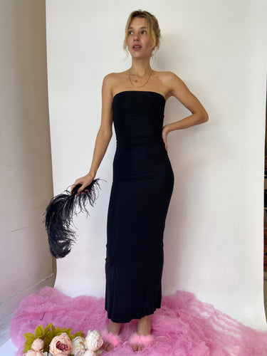 Back Bow Strapless Maxi Dress in Black | LUCY IN THE SKY